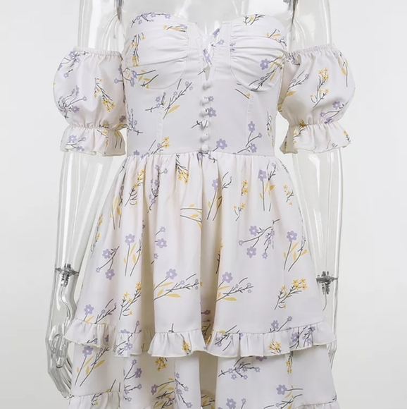 Tiered Ruffle Off The Shoulder Floral Corset Style Dress - Picture 4 of 12